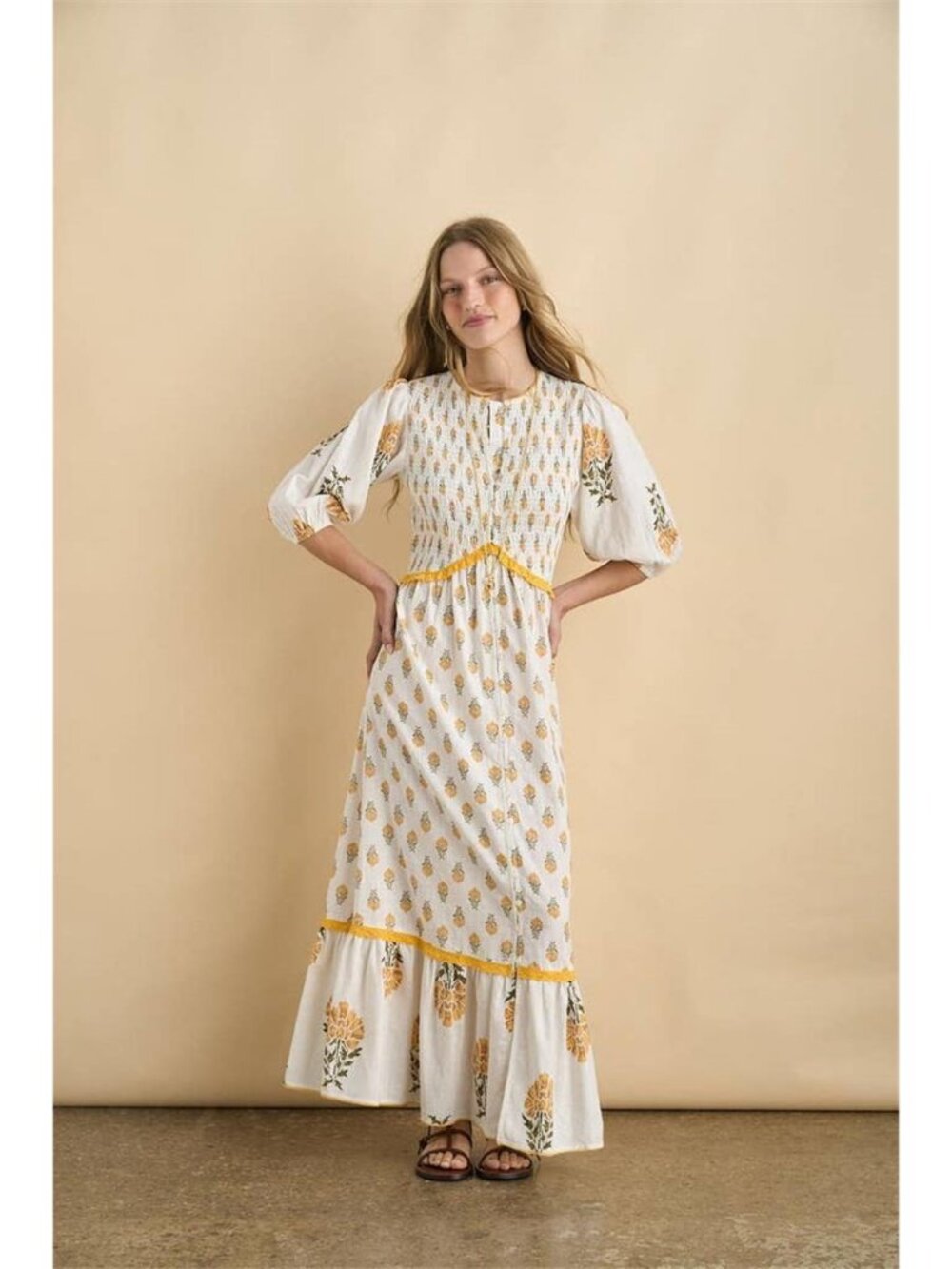 NEW - SONMER Magnolia Yellow Dress, Bohemian, Boho, Summer Casual Maxi Dress